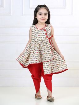 Kinder Kids - Camel Printed Kurta with Red Dhoti (Set of 2)