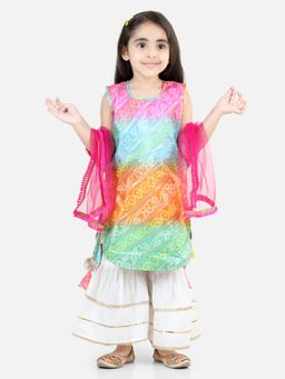 Kinder Kids - Pink Multi Color Kurta with Lace Sharara and Dupatta (Set of 3)
