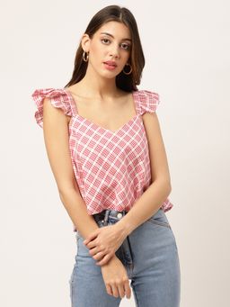 ELLE - Women Red White geometric print crop top