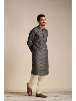 Manyavar - Green Blended Viscose Printed Kurta Pajama (Set of 2)