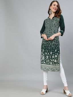 Jaipur Kurti - Women Green Khadi Printed Kurta