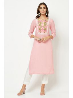 Barara Ethnic - Pink Yoke Embroidered Kurta