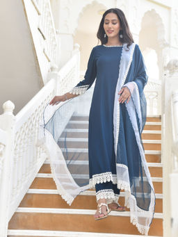 Mulmul - Thea Teal Kurta (Set of 3)