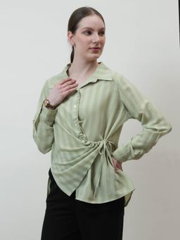 AAREIN - Green Stripes Asymmetric Shirt