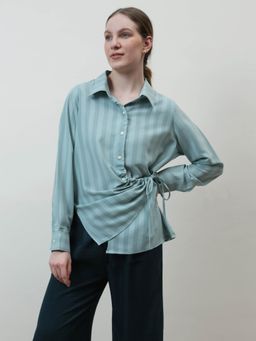 AAREIN - Sea Green Stripes Asymmetric Shirt