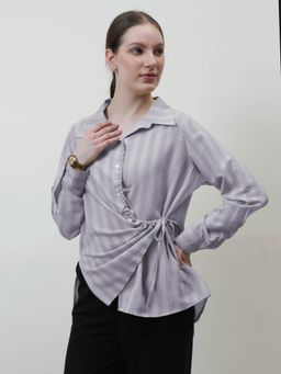 AAREIN - Grey Stripes Asymmetric Shirt