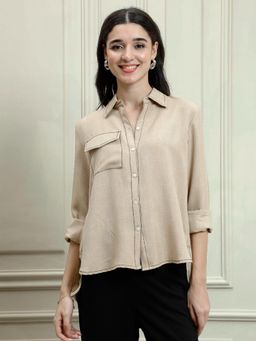 AAREIN - Beige Solid Linen Stitchline Shirt