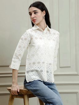 AAREIN - Off-White Cotton Schiffli Shirt