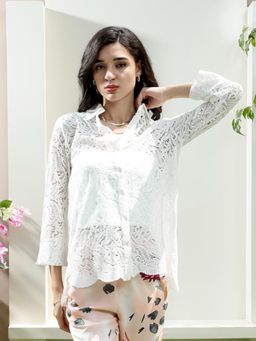 AAREIN - White Solid Lace Shirt