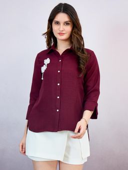 AAREIN - Maroon Embellished Linen Shirt