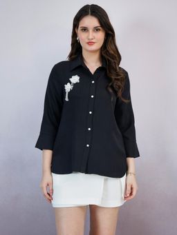 AAREIN - Black Embellished Linen Shirt