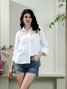 AAREIN - White Pure Cotton Printed Shirt
