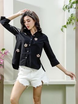 AAREIN - Black Pure Cotton Embellished Shirt