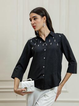 AAREIN - Black Linen Embellished Shirt
