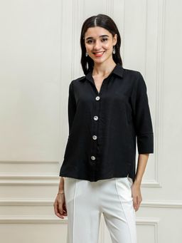 AAREIN - Black Linen Solid Shirt