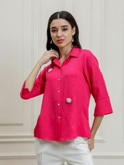 AAREIN - Fuchsia Linen Embellished Shirt
