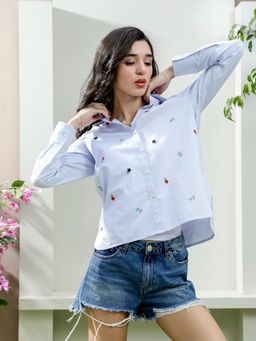 AAREIN - Blue Embroidered Pure Cotton Shirt