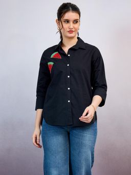 AAREIN - Watermelon Embroidered Black Cotton Shirt