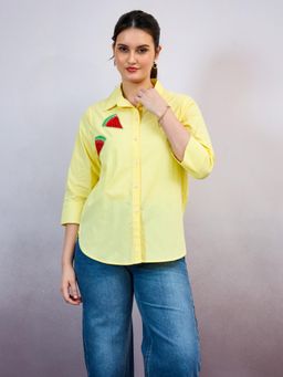 AAREIN - Watermelon Embroidered Yellow Cotton Shirt