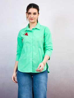 AAREIN - Watermelon Embroidered Green Cotton Shirt