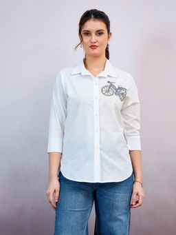 AAREIN - Cycle Embroidered White Cotton Shirt