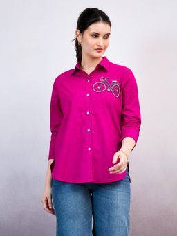 AAREIN - Cycle Embroidered Fuchsia Cotton Shirt