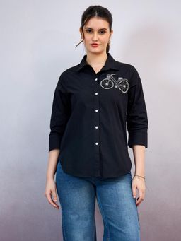 AAREIN - Cycle Embroidered Black Cotton Shirt