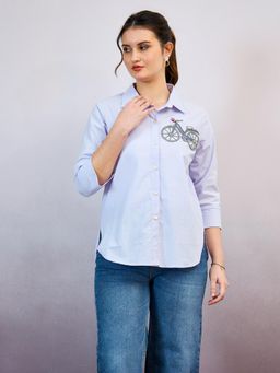 AAREIN - Cycle Embroidered Blue Cotton Shirt