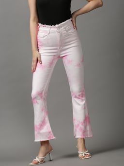 SHOWOFF - Women's Clean Look Bootcut Pink Denim Jeans