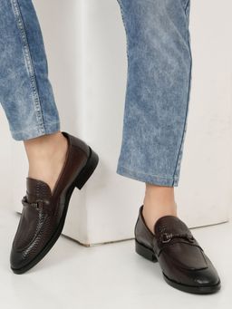 Teakwood - Mens Brown Texture Leather Casual Loafers