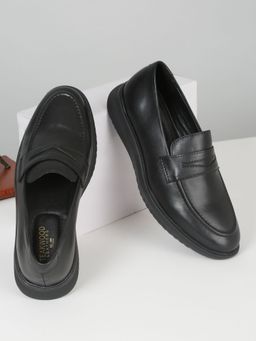 Teakwood - Mens Black Solid Leather Casual Loafers