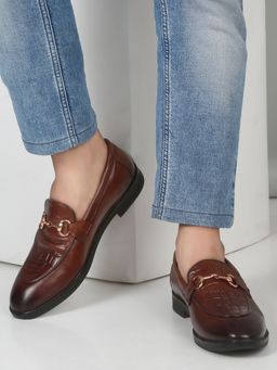 Teakwood - Mens Brown Croco Texture Leather Casual Loafers