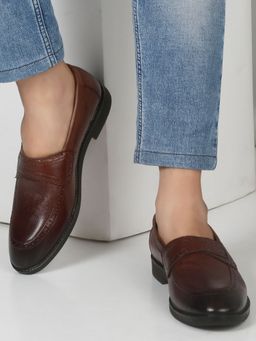 Teakwood - Mens Brown Texture Leather Casual Loafers