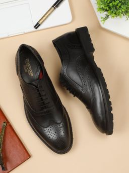 Teakwood - Mens Black Leather Formal Brogues