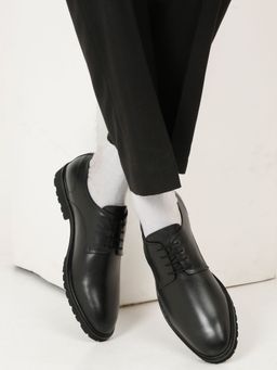 Teakwood - Mens Black Leather Formal Derbies