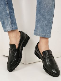 Teakwood - Mens Black Solid Leather Casual Loafers