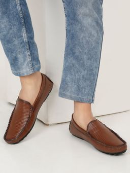 Teakwood - Mens Brown Texture Leather Casual Flexi 360 Loafers