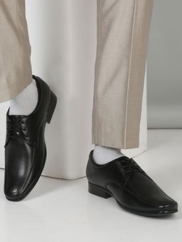 Teakwood - Mens Black Solid Leather Lace-Up Formal Derbies