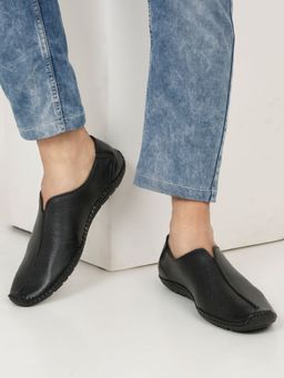 Teakwood - Mens Black Texture Leather Casual Flexi 360 Loafers