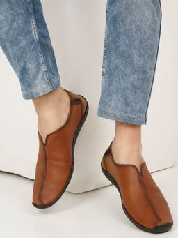 Teakwood - Mens Brown Texture Leather Casual Flexi 360 Loafers