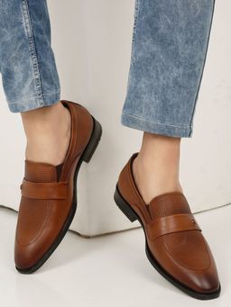 Teakwood - Mens Brown Texture Leather Casual Loafers