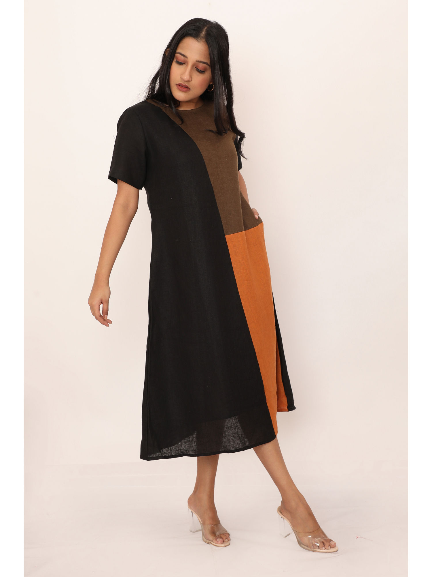 dhaaga Alba Black Colorblock Midi Dress-picture-20