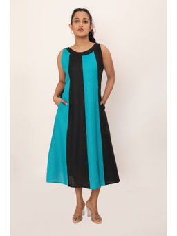 dhaaga - Aurora Blue Colorblock Midi Dress