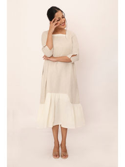 dhaaga - Claire Beige Solid Midi Dress
