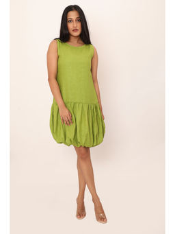 dhaaga - Dahlia Green Solid Knee Length Dress