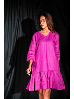 dhaaga - Fleur Purple Solid Knee Length Dress