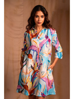 dhaaga - Iris Blue Floral Knee Length Dress