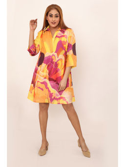dhaaga - Iris Yellow Abstract Knee Length Dress