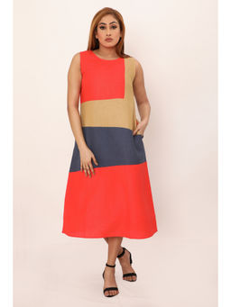 dhaaga - Vesper Red Colorblock Midi Dress