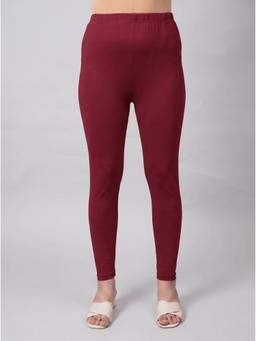 ARAMYA - Maroon Knit Solid Leggings